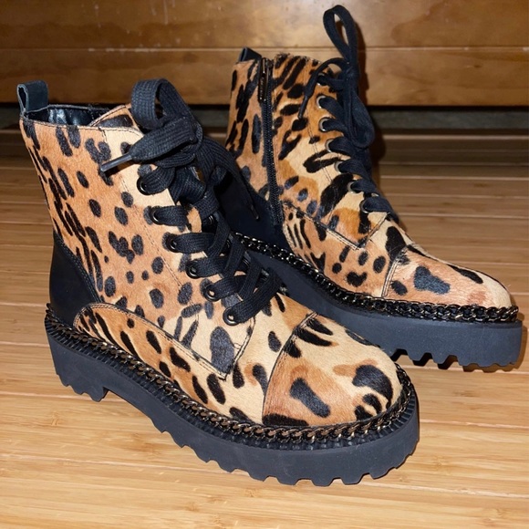 Vince Camuto Leopard Combat Boots